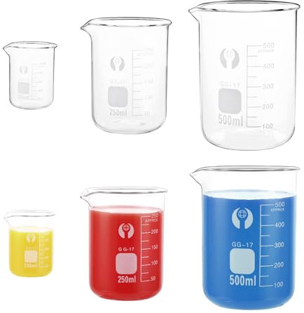 YAYODS Lot de 6 verres doseurs en verre - 500 ml, 250 ml, 100 ml - Verre de laboratoire - Verre doseur en verre borosilicate - Résistant à la chaleur - Verre doseur avec graduation - Pour laboratoire,