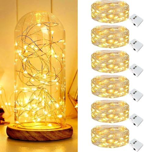 Kolpop Stringa Luci LED a Batteria, 6 Pezzi Impermeabile, 20 LED 2M Mini per Interni Natalizi Matrimoni Feste Compleanno Decorazione