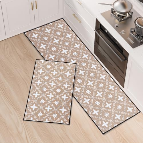 LY4U Rutschfeste Läufer, wasserabsorbierend, langlebig, für Küche, Waschküche, Schlafzimmer, 43x75 + 43x120 cm, Khaki, 2 Stück