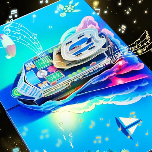 CNLITIHEKA Musik Kreuzfahrtschiff Pop Up Karte, Licht Musik Papa Geburtstagskarten, 3D Vatertag Karte, Musik Pop Up Geburtstagskarte, Happy Jubiläum Karte, für alle Gelegenheiten mit Umschlag. | 3D Vatertagskarte, Musik Pop Up Geburtstagskarte, Happy Anniversary Karte, für alle Anlässe mit Umschlag