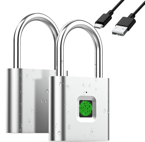 AICase digitalt hänglås med fingeravtryck, uppladdningsbart USB-säkerhetslås utan nycklar, IP67 vattentät för inomhus- och utomhusbruk – silverfärgad
