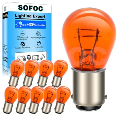 SOFOC BA15D 12V 21W/5W Amber Gelb Blinker Seitenmarkierungsleuchte 180°-Stift Doppelkontakt/Strahl Bajonettsockel S25 Birne 10Stk