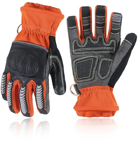 HANDLANDY Firefighter Rescue & Extrication Gloves, Heavy Duty Impact Work Gloves, Heat & Flame Resistant, Cut Resistant Touchscreen Safety Gloves (Orange, M)