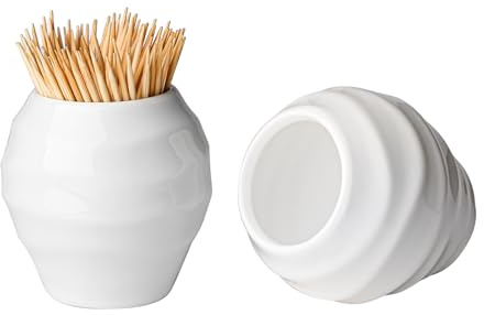 Toothpick Holders Set of 2 Ceramic Toothpick Container (White without Lid)