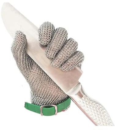 Gants de sécurité anti-coupure Gants en maille avec anneau en acier inoxydable, 1 pièce, couteaux Anti-coupure, chaîne résistante, Protection des mains, gant de cuisine(Plastic wrist strap,2XL)