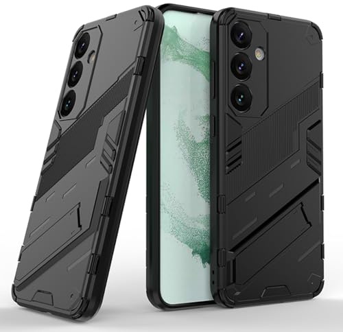 SEAHAI Cover per Samsung Galaxy S25 5G, [Militare Anti-Caduta] Cornice Paraurti in Silicone Morbido Ultra Sottile Custodia, con Supporto Pieghevole Nascosto Kickstand - Nero