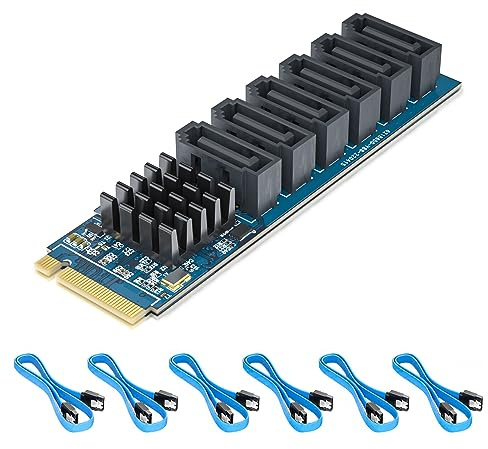 M.2 zu SATA3.0 Erweiterungskarte, 6 Ports SATA3.0 Controller PCIe Erweiterungskarte, unterstützt 6X SATA SSD