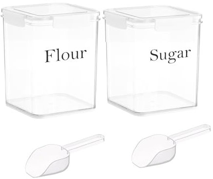 ZoeQide Barattolo Zucchero Farina Contenitori Ermetici Per Alimenti,Set di 2 Contenitori pop-up con Coperchio, Impilabili,Per Riso, Caffè, Farina, Zucchero, Cereali, Porta Biscotti (4L) Trasparente