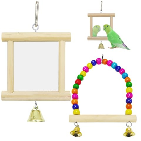 CHROMACRAFT Mini Miroir 1 Pièce Et Mini Balançoire 1 Pièce, Jouet pour Animal De Compagnie Oiseau, Jouet Créatif pour Animal De Compagnie, Fournitures pour Animaux De Compagnie Oiseau