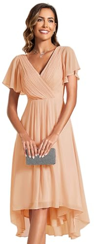 Ever-Pretty Boda Vestidos de Invitados Elegante Gasa Corto Mujeres Vestidos de Cóctel Vestidos de Novia Delantero Corto Espalda Largo Melocotón 44