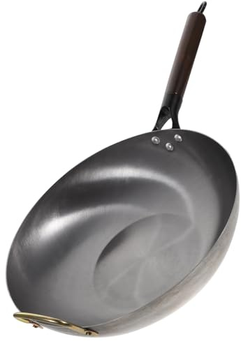 Ciieeo Black Iron Wok Pan with Wooden Handle for Home Kitchen Cooking | Even Heat Distribution, Easy to Clean, Suitable for Outdoor Use, Multifunctional Frying Pot