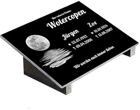 Grabplatte mit Inschrift aus Granit, personalisierbar Gedenktafel für Urnengrab, Grabstein für 1-2 Pers., Urnengrabstein N24D (20x30cm mit Stützen)