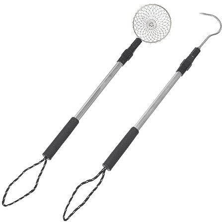 Homoyoyo Beach Scoop and Sand Sifter Set for Adults, Aluminum Alloy Telescopic Handle Large Galvanized Iron Scoop and Hook Head, Suitable for Shell Collecting, Rock Hunting and Beach Sand Cleaning