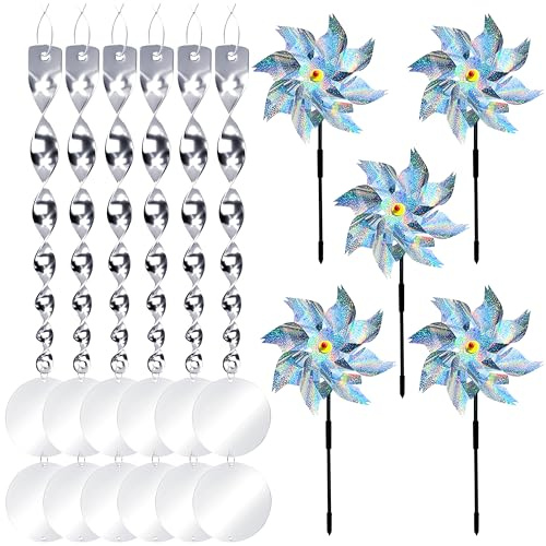 Yitla Moulin à Vent Répulsif pour Oiseaux et Pigeons, Lot de 5 Éoliennes en Plastique Argentées, Taille Grande 54 cm pour Jardin, Balcon et Terres Agricoles