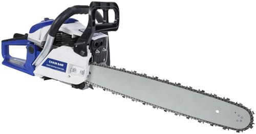 Tronçonneuse thermique 58cc, scie à chaîne essence 20 pouces, 3HP, tronçonneuse professionnelle à faible vibration avec démarrage facile, chaîne haute résistance, coupe bois rapide (Bleu)