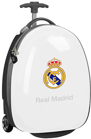 REAL MADRID UTRUSTNING 25/26-16 tums kabinvagn, resväska med hjul, säkerhetslås, lätt resväska, 28 x 23 x 43 cm, Vit, M, tillfällig