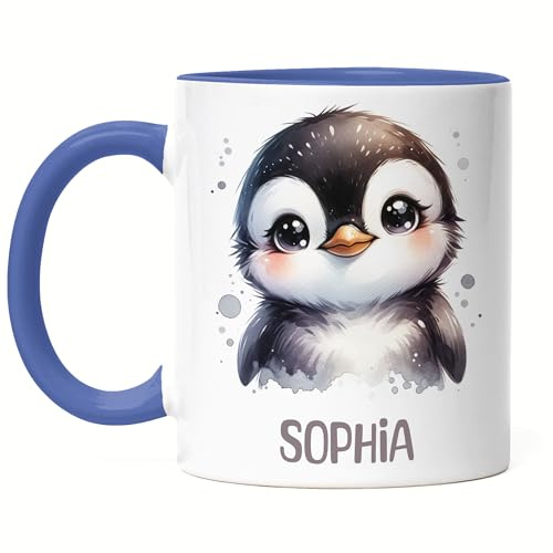 Kiddle-Design Kindertasse mit Namen Personalisiert, Personalisierte Tasse Kinder mit Waschbär, Namenstasse Waschbärtasse, Kinderbecher als Geschenk zur Taufe, Geburt Weihnachten - Emaille Tasse