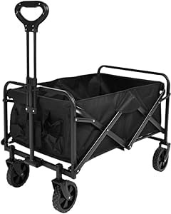 Onestopbuys Chariot de camping pliable pratique à quatre roues, chariot de plage avec table tirée à la main, petite remorque pour camping et pique-nique, chariot portable pour camping et pique-nique
