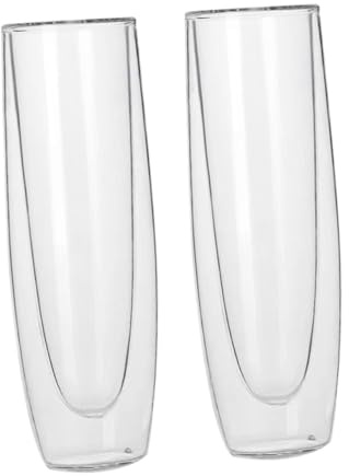 OUNONA Copas De Vino Tinto De Vidrio De Doble Pared 150 Ml, Paquete De 2 Vasos Transparentes, Resistentes Al Calor Para Cócteles y Vino Espumoso Fiestas y Eventos