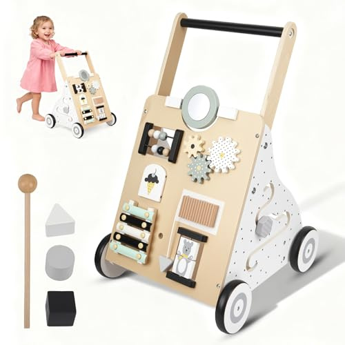 Baby Lauflernwagen Holz,Lauflernwagen Holz Mit Montessori Spielzeug Multifunktion,9 In 1 Lauflernhilfe,Multifunktion Montessori Spielzeug Geschenk für Jungen und Mädchen ab 1-3 Jahren,für 1 Jährige