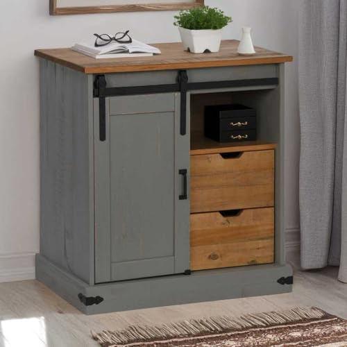 ZQQLVOO Aparador Halden con puerta corredera gris armario de jardín para dormitorio interior 80 x 40 x 80 cm madera maciza