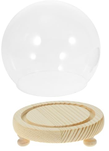 Besportble CúPula De Cristal Con Base De Madera Mini Vitrina Redonda Transparente Para DecoracióN De Micro Paisajes Plantas Y Flores Preservadas Adorno Elegante Para Oficina Y Hogar 6.69X5.90X5.90I