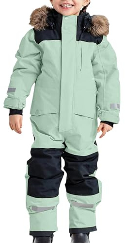 Generico Tuta Neve Intera Bambini Tuta da Sci Impermeabile e Leggera Unisex Completo Sci Caldo con Cappuccio per Bambini e Bambine Tuta da Snowboard Invernale (2-15 Anni) (Light Green, 2-3 Years)