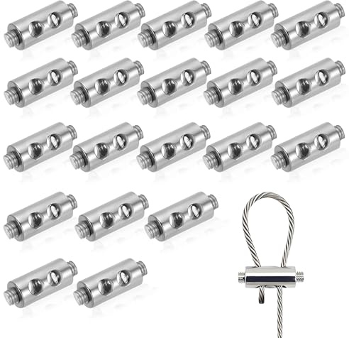 20 Stück Drahtseilklemme, 3.5mm Seilklemme Wäscheleinenspanner für 2-3mm Stahlseil Drahtseil Wäscheleine Markise Fixiert
