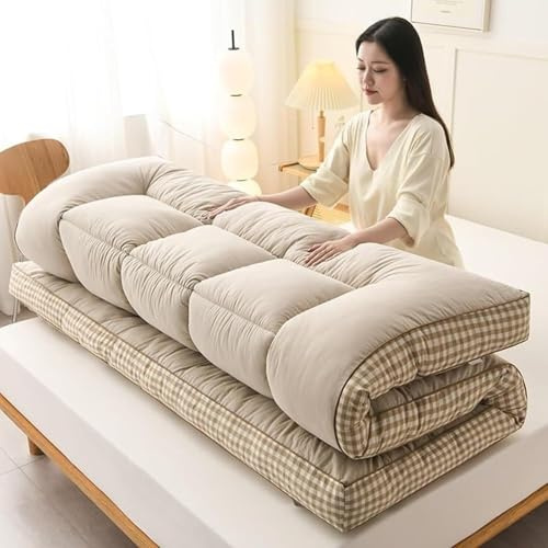 Japansk golvfutonmadrass 7,6 cm grå vikbar rullbar gästsäng bärbar quiltad campingmatta platsbesparande bäddsoffa bekväm sovlösning för gäster