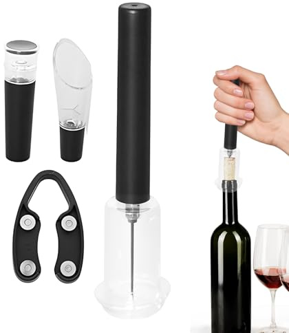 Air Pressure Wine Opener Set, Air Pump Wine Opener, Aerator Cork Remover, Black ABS Material, 19.5cm Length, Portable Travel Design with Ergonomic Handle, Manual Needle Type Cork Remover for Home