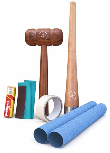 AI SPORTS Cricket Bat Repair 7-Piece Kit – Bat Mallet, Toe Guards, Sandpaper, Glue, Bat Grips & Fibreglass Tape, Essential Tools for Cricket Bat Maintenance