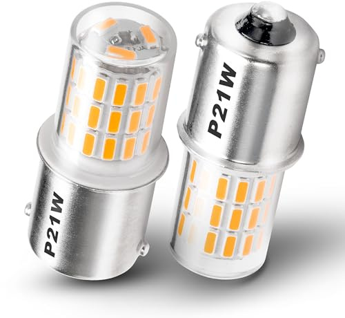 1156 BA15s Amber LED Bulb, 12V P21W 1141 Car Bulbs Single Contact Bayonet | 2W, Suitable for Car Turn Signal Lights Indicator Bulb, DRL Daytime Running, Backup Reverse, Tail Lights, 250LM, 2PCS
