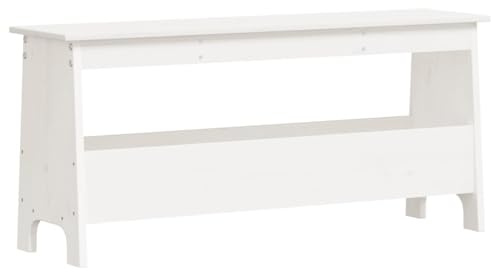 Foknhdi Flurbank Weiß 100 x 28 x 45 cm Sitzbank aus Kiefer Massivholz mit Ablage, rustikale Garderobenbank für Flur und Eingangsbereich, stabile Holzbank als Schuhbank oder Dielenbank