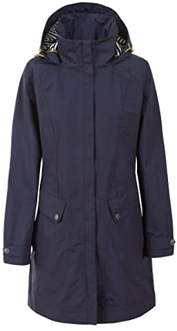 Trespass Womens Jacket Rainy Day - Waterproof, Breathable, Taped Seam, Longer Length, Shell Taslan Fabric, Yarn-Dyed Striped Lining, Contrast Trims, Adjustable Hood, Multiple Pockets, Stud Cuffs