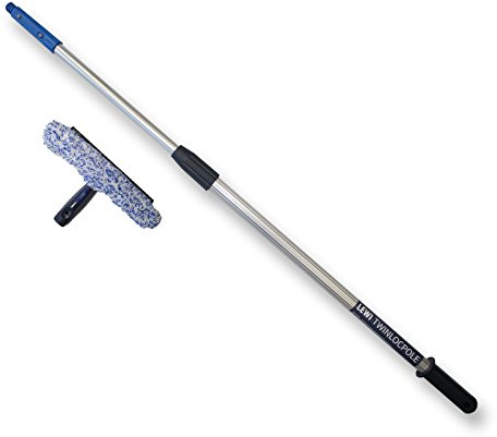 Profi Set Teleskopstange + Kombi Fensterwischer & Abzieher (25 cm) | 3in1 von LEWI | für kleine Fenster & Ecken + Stange (2x60 cm) für höher gelegene Stellen | inkl. Gratisprobe Glasreiniger