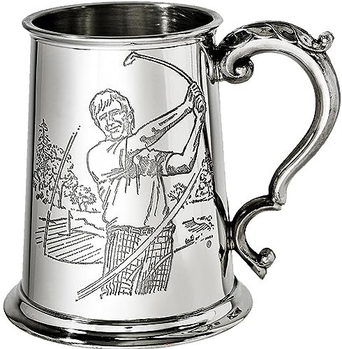 I LUV LTD Étain Chope 1 Pinte avec Des Scènes de Golf Des Deux Côtés et Poignée Antique Pur Lourd Jauge Bière Chope Possibilité de Gravure Cadeaux Personnalisés pour Hommes et Femmes