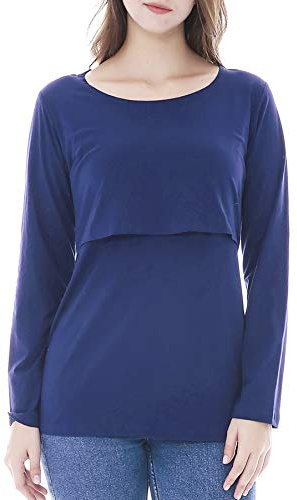 Smallshow Premamá Tops Camisas De Lactancia Materna De Manga Larga para Mujeres Navy L