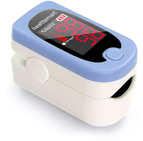 HealthSmart Pulse Oximeter for Fingertip, Displays Blood Oxygen Saturation & Pulse Rate, Accurate & Reliable, Batteries & Lanyard Included