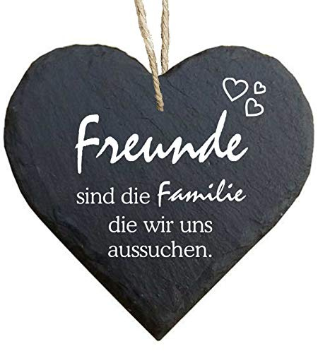 Homeyourself Herz Schieferherz Schiefer Schieferschild 10 x 10 cm Freunde sind die Familie die wir Uns selbst aussuchen schwarz Dekoschild Wandschild Schild Stein Geschenk