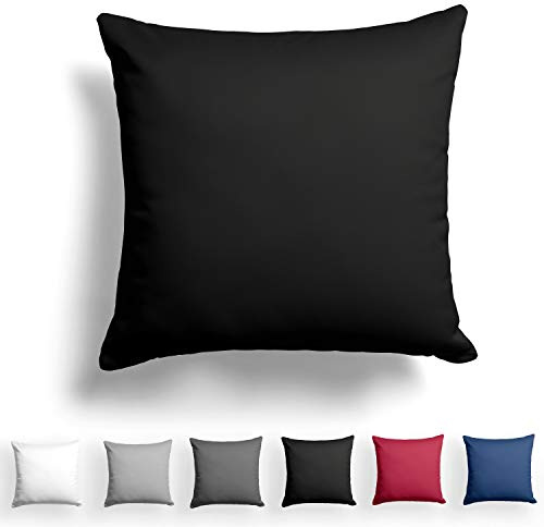 Alreya Mako Satin Kissenbezug 80 x 80 cm - 100% Baumwolle mit Reißverschluss, Superweicher Kopfkissenbezug 80x80, Kissenhülle, Oeko-TEX® Standard Zertifiziert, Schwarz, nur Kissenbezug