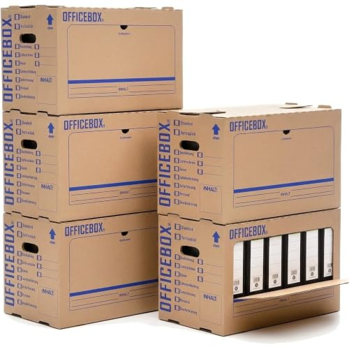 KK Verpackungen Ordnerkarton Archivbox für 6 Ordner | 25 Stück, Doppelwellig bis 40 kg | Stapelbar mit Sichtfenster & Beschriftungsfeldern | Ohne Klebeband faltbar | Archivkarton Braun