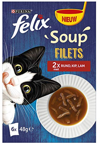 Felix Soppa filéer kattsoppa med nötkött, kyckling och lammsmaker, 6 x 48 g - låda med 4 (24 portionspåsar; 1,15 kg)