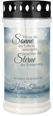private grief Grablicht Trauerkerze mit persönlicher Beschriftung (Sonne des Lebens, 7,5 cm x 21 cm (Ø/H))