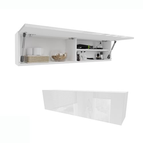 PLATAN ROOM Badschrank 80/120 / 160/200 / 240 breit Badmöbel Badezimmer Klapphängeschrank Schrank Hochglanz Matt Weiß (Weiß Matt/Weiß Hochglanz, 120 x 30 x 25)