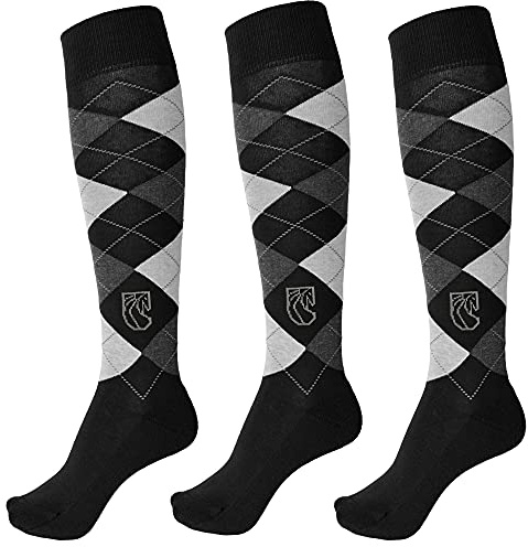 Pramoda 3 paia di calzini da equitazione uomo cotone nero (40-44)