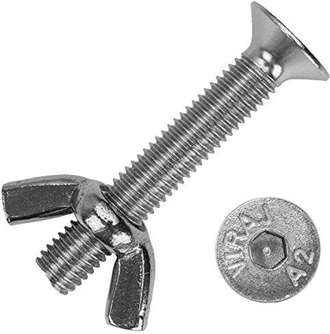 Senkkopfschrauben mit Innensechskant M5x60 mm und Flügelmuttern M5 aus Edelstahl A2 (10 Stück) | DIN 7991 & ähnl. DIN 315 - Senkschrauben - Schmetterlingsmuttern von MESAROS®