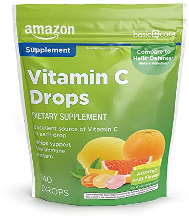 Amazon Basic Care Vitamin C Supplement Drops, Lemon, Orange & Grapefruit, 140 count (Previously SoundHealth)