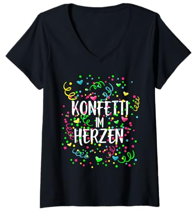 Damen Konfetti Im Herzen Fasching Karnevalskostüm Karneval Kostüm T-Shirt mit V-Ausschnitt