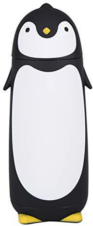 Greensen Borraccia per Pinguino, Bottiglia d'Acqua Portatile in Vetro Pinguino a Doppio Strato Tazza da Viaggio, Fiaschetta per Bottiglia con Tazza di Pinguino Carina, 280 Ml(Nero)
