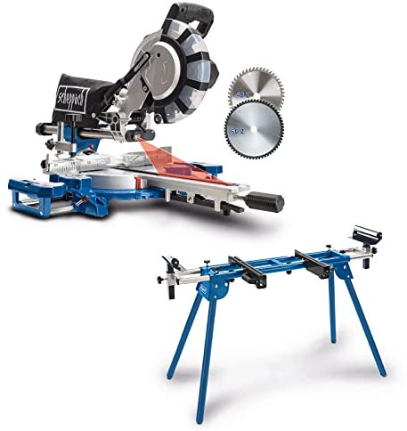 Scheppach Scie à onglets radiale HM254 | 2200 W | Lame Ø254 mm | Largeur et hauteur de coupe 34x90mm | Avec laser | Table tournante avec blocage rapide | 2ème lame incluse + support UMF1600 inclus